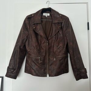 Snake pattern faux leather like jacket